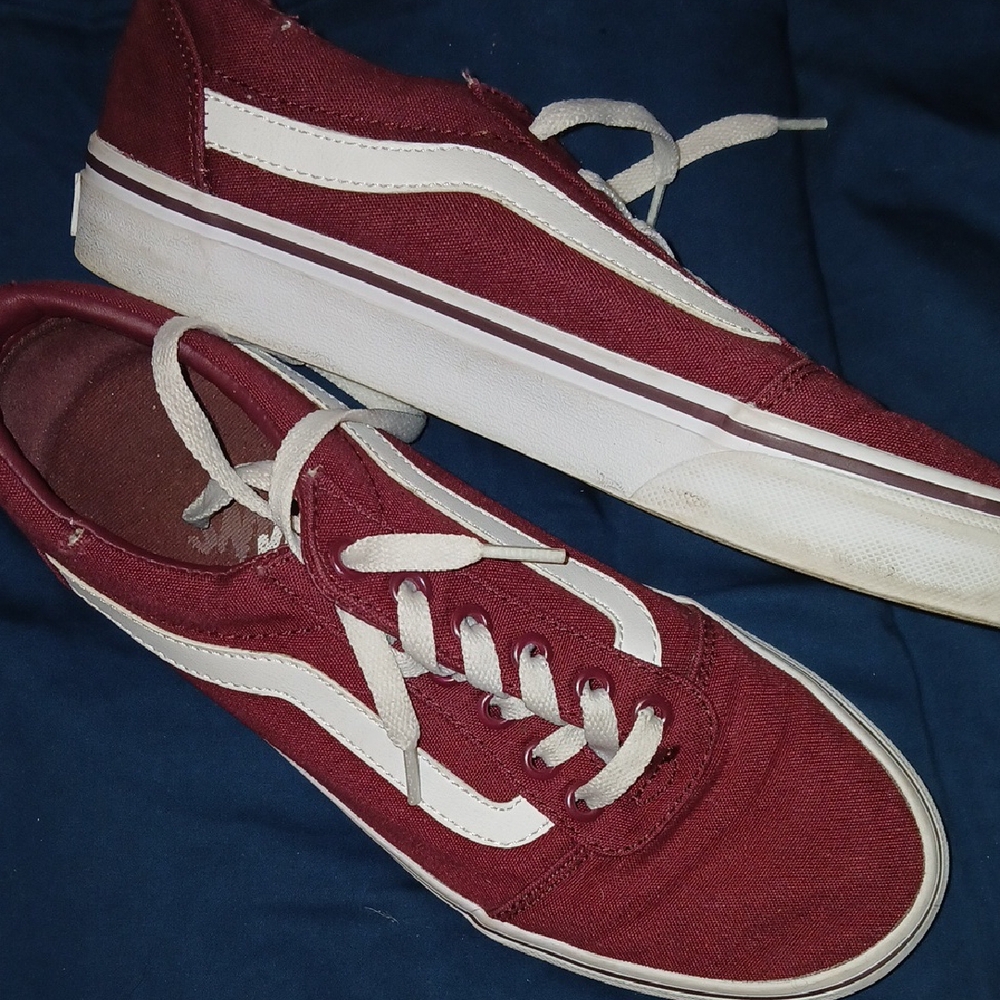 Vans Maroon and White Canvas Sneakers